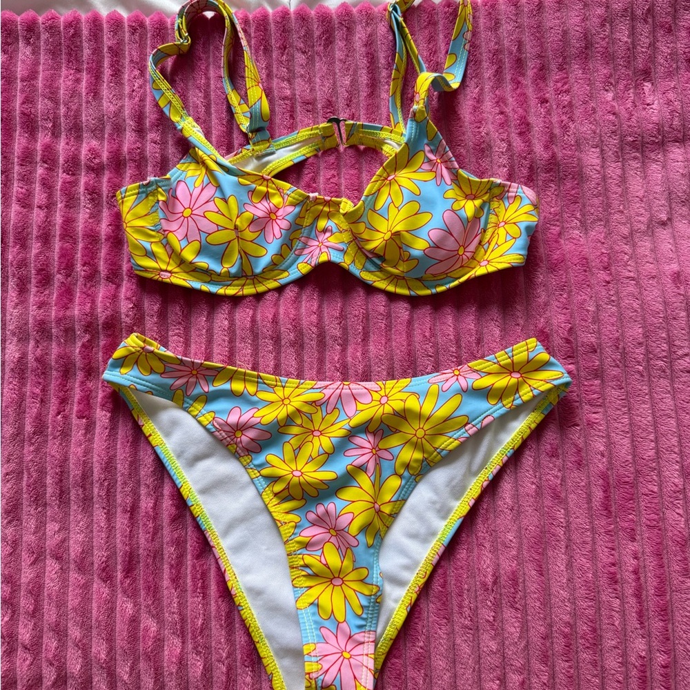 SHEIN Yellow and Blue Floral Bikini